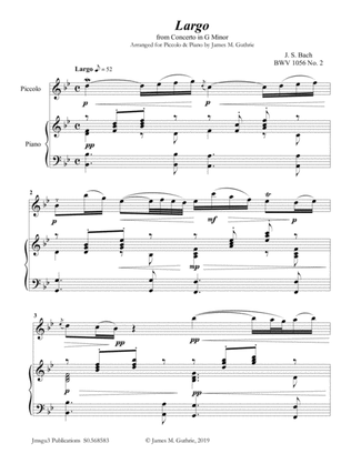 Bach: Largo from Concerto BWV 1056 for Piccolo & Piano