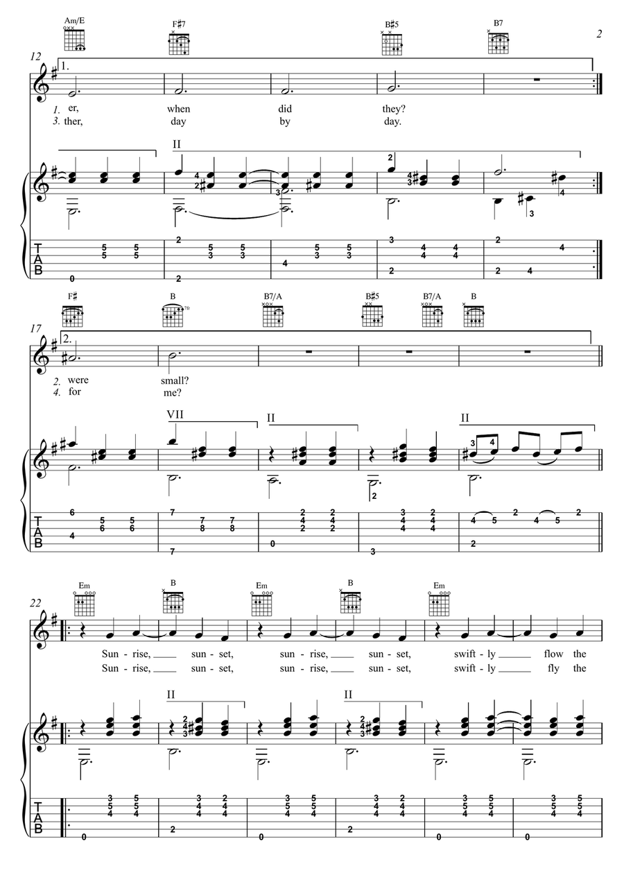 Sunrise, Sunset Guitar Tablature scores gallery preview page 2