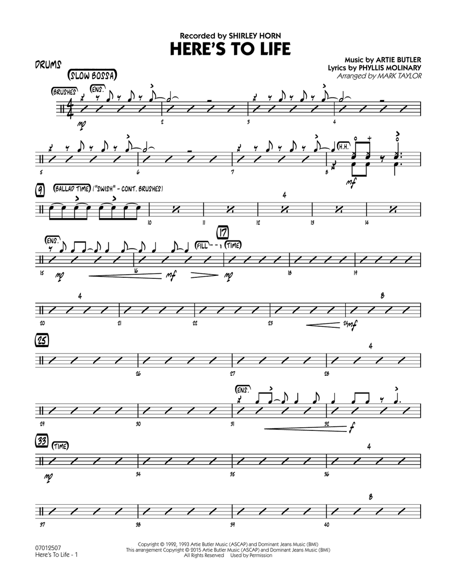 Here's To Life (Key: C minor) - Drums