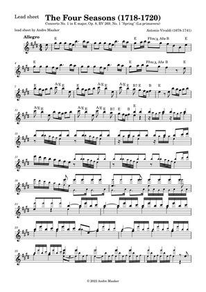 Book cover for The Four Seasons - Concerto No. 1 In E Major, Op. 8, No. 1, RV 269 - "Spring" -allegro lead sheet