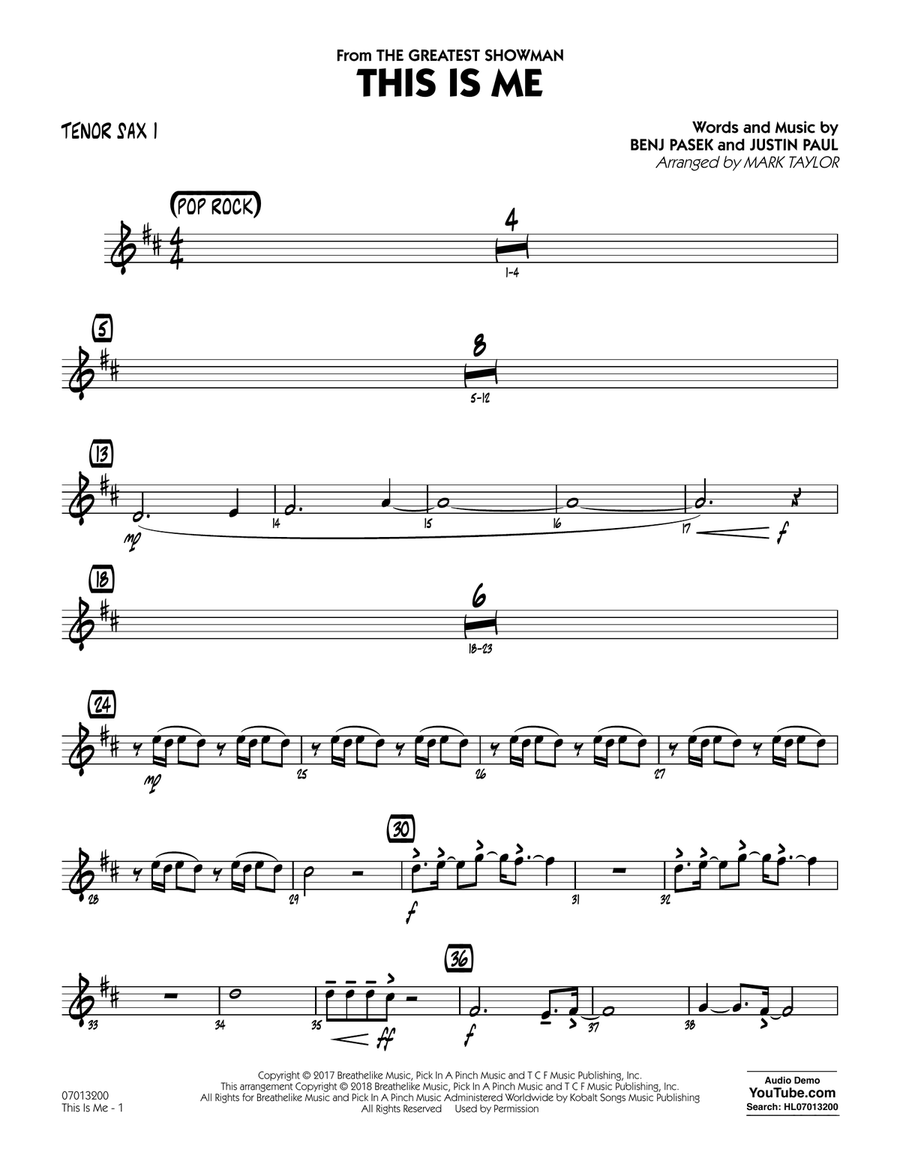 This Is Me (from The Greatest Showman) (arr. Mark Taylor) - Tenor Sax 1 Jazz Ensemble scores gallery preview page 1