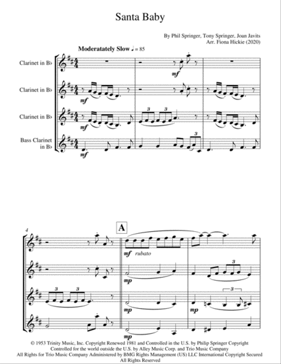 Santa Baby Clarinet Quartet scores gallery preview page 2
