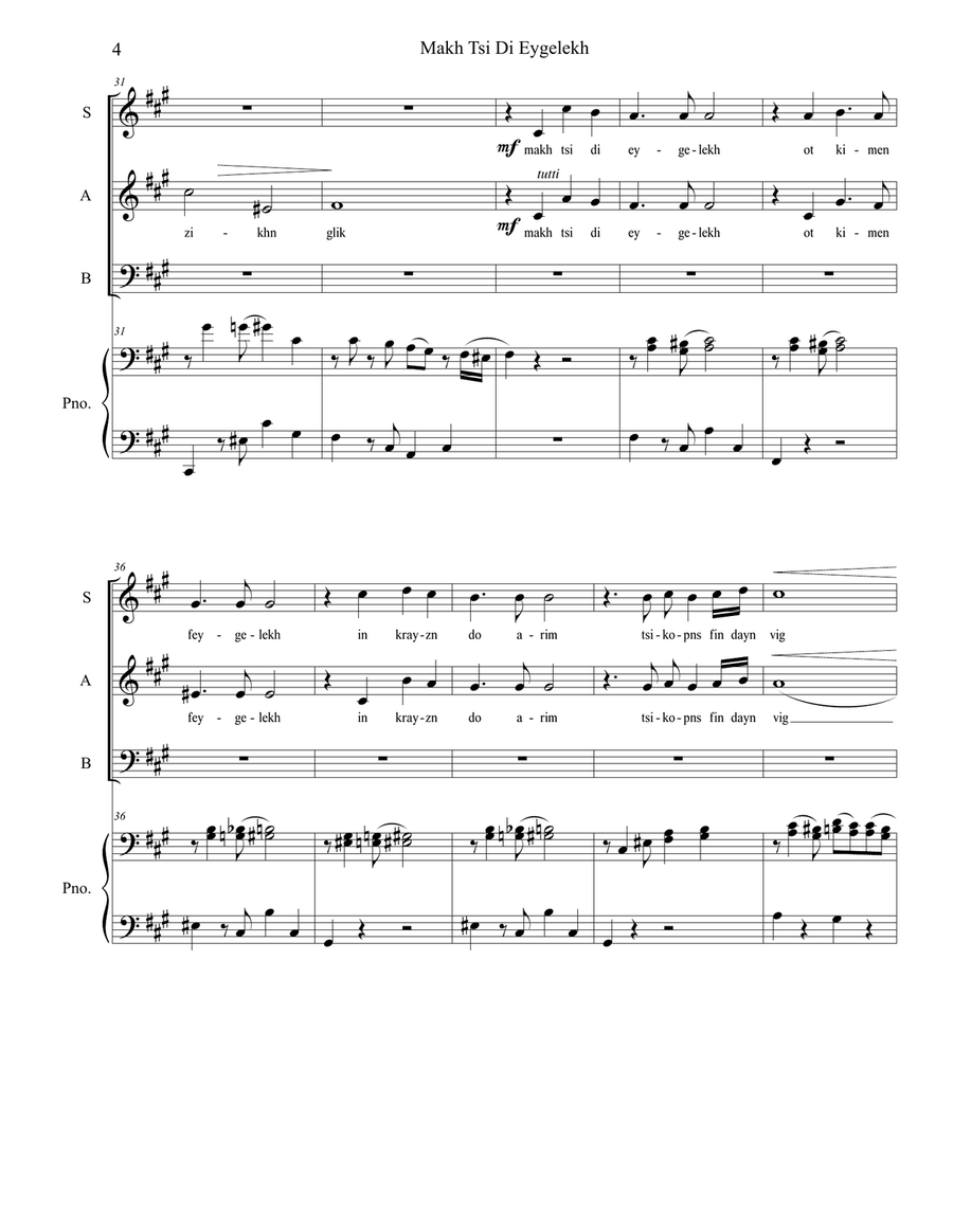 Makh Tsi Di Eygelekh (close your eyes) 3-Part scores gallery preview page 6