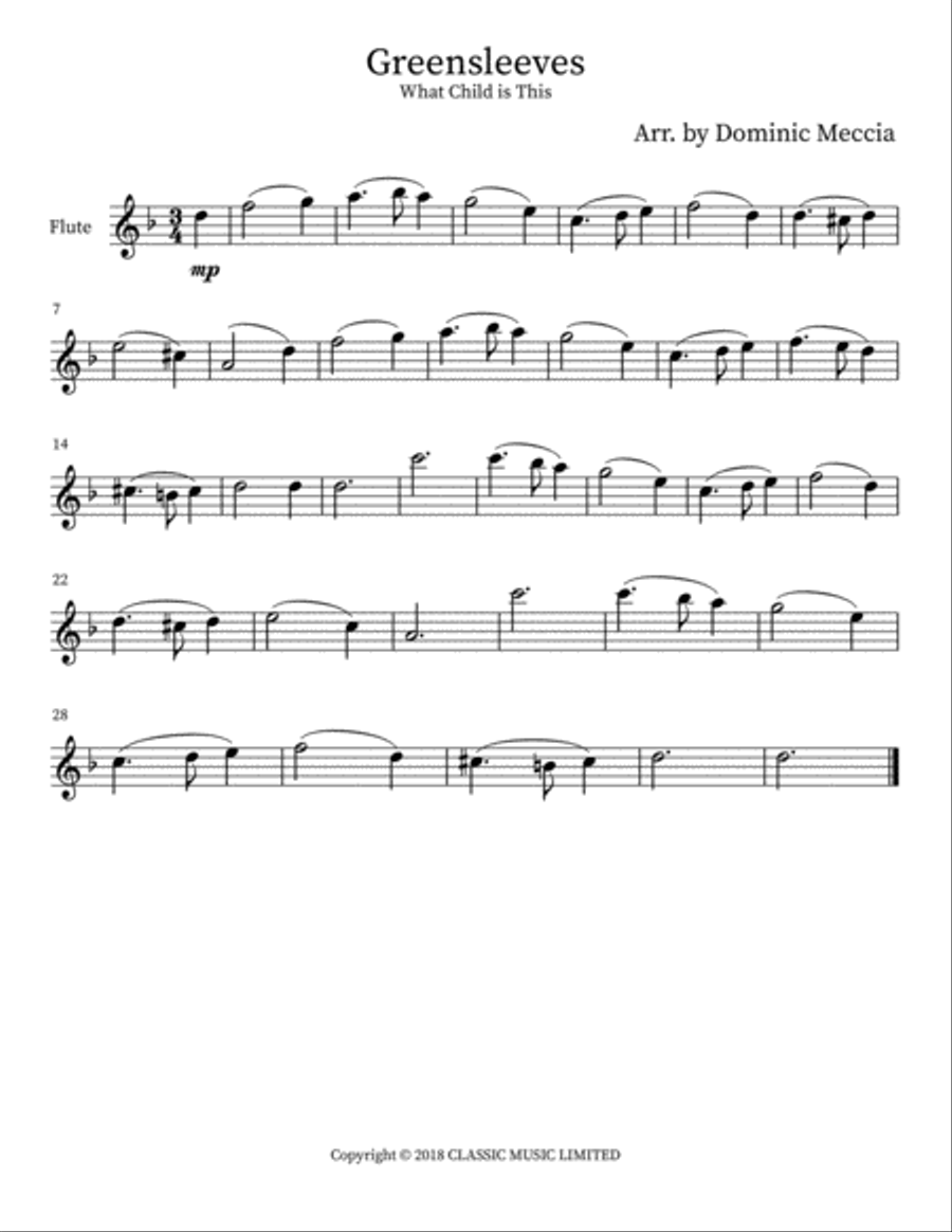 Greensleeves Flute Solo scores gallery preview page 1
