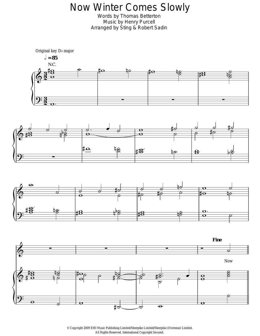 Now Winter Comes Slowly Piano, Vocal, Guitar scores gallery preview page 1