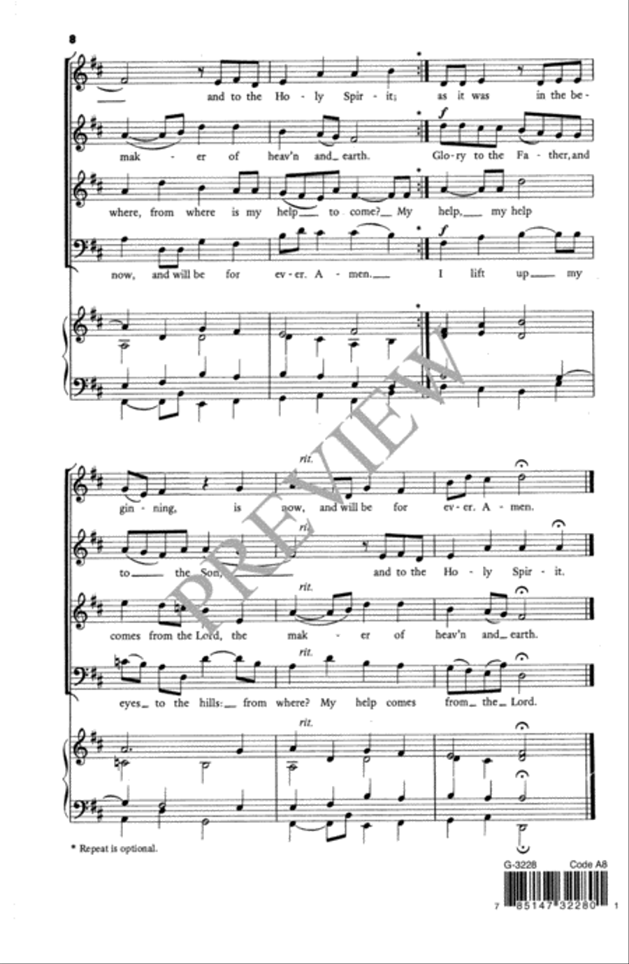 Canon on I Lift Up My Eyes to the Hills 4-Part scores gallery preview page 9