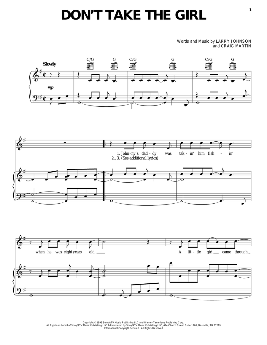 Don't Take The Girl Piano, Vocal, Guitar scores gallery preview page 1