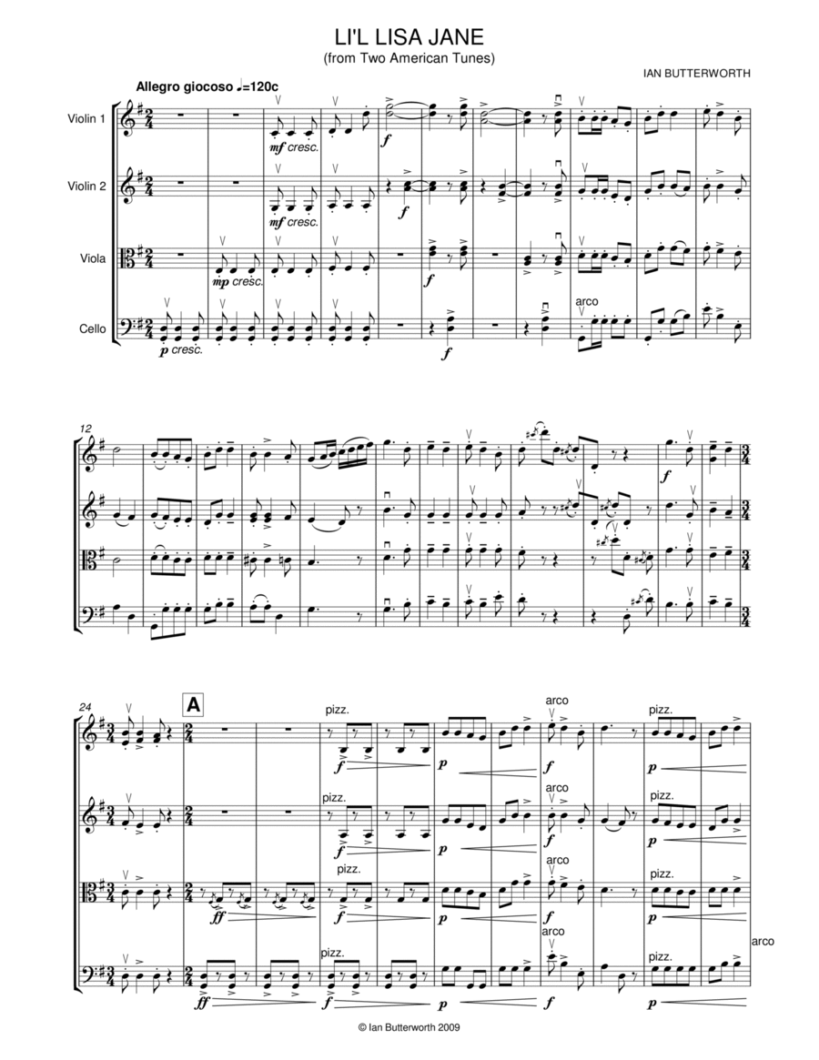 IAN BUTTERWORTH L'il Lisa Jane for string quartet String Quartet scores gallery preview page 1