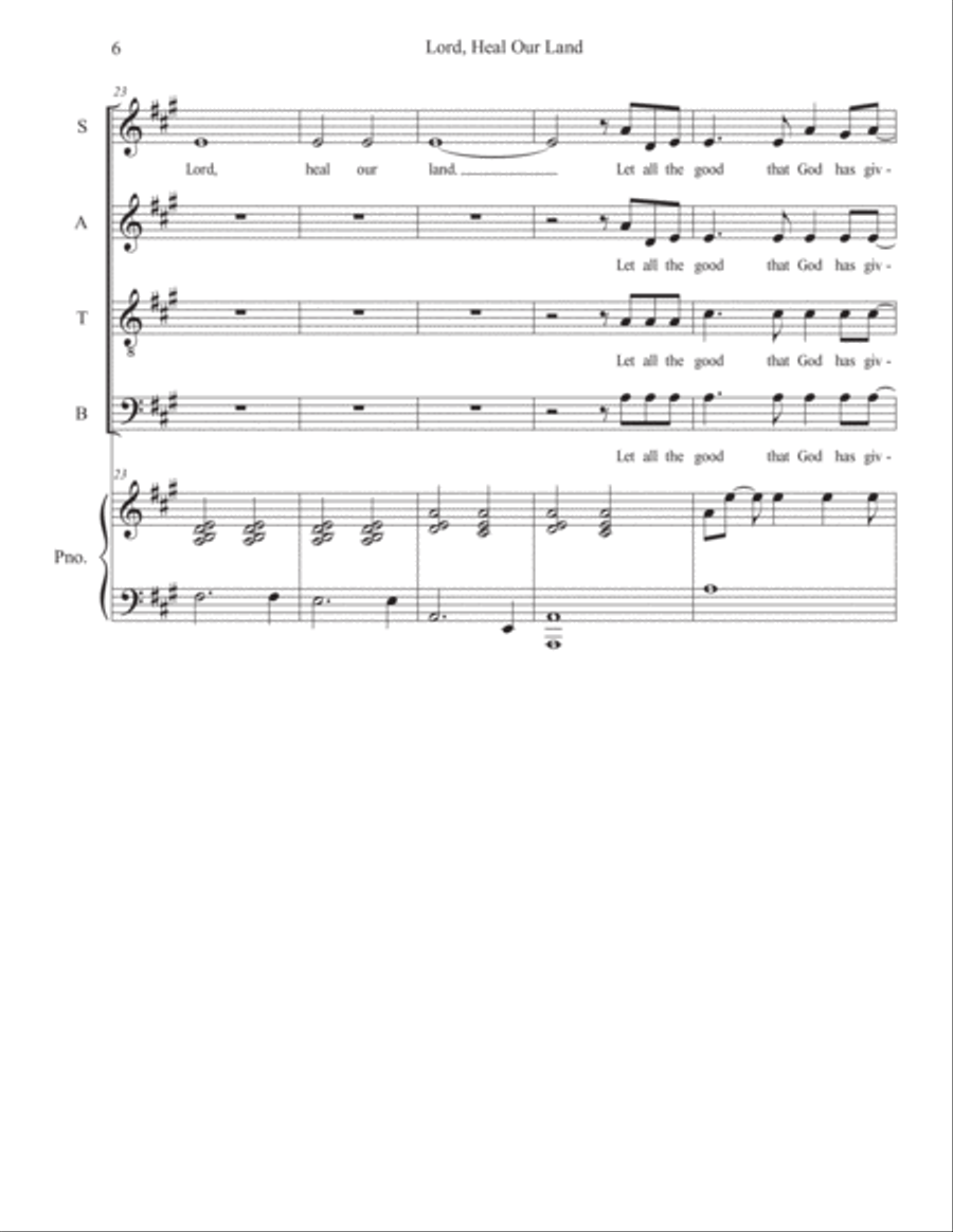 Lord, Heal Our Land for SATB Voices (reproducible) 4-Part scores gallery preview page 6