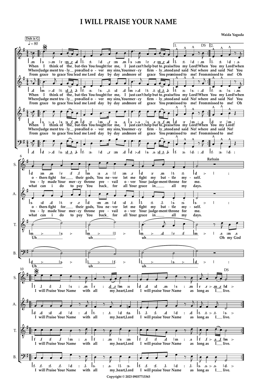 I Will Praise Your Name Piano, Vocal, Guitar scores gallery preview page 1