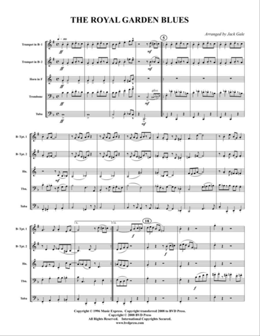 Royal Garden Blues Brass Quintet scores gallery preview page 1