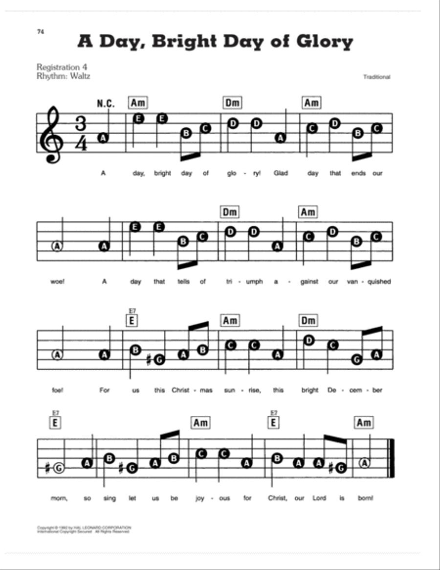 A Day, Bright Day Of Glory Electronic Keyboard scores gallery preview page 1