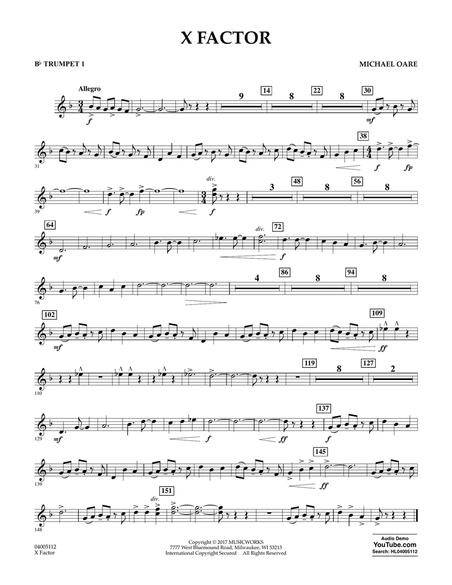 X Factor - Bb Trumpet 1 Concert Band scores gallery preview page 1