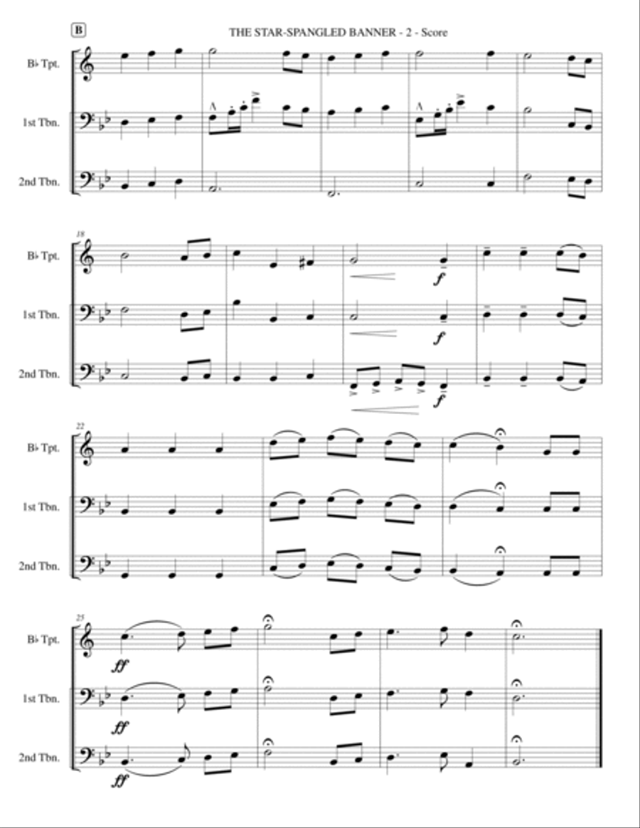 The Star-Spangled Banner (National Anthem) - Trumpet & 2 Trombone (Brass Trio) Brass Trio scores gallery preview page 3