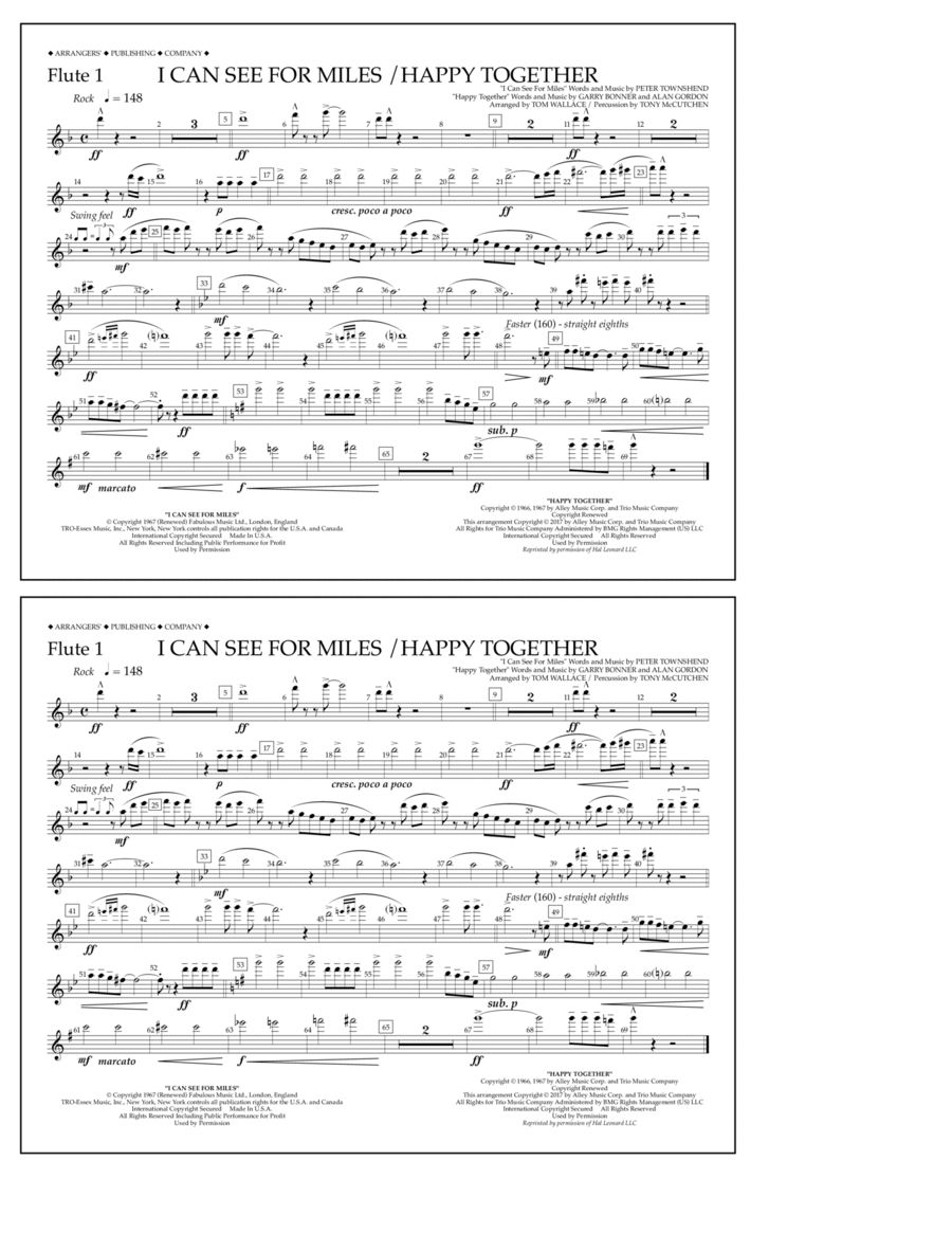 I Can See for Miles/Happy Together - Flute 1 Marching Band scores gallery preview page 1