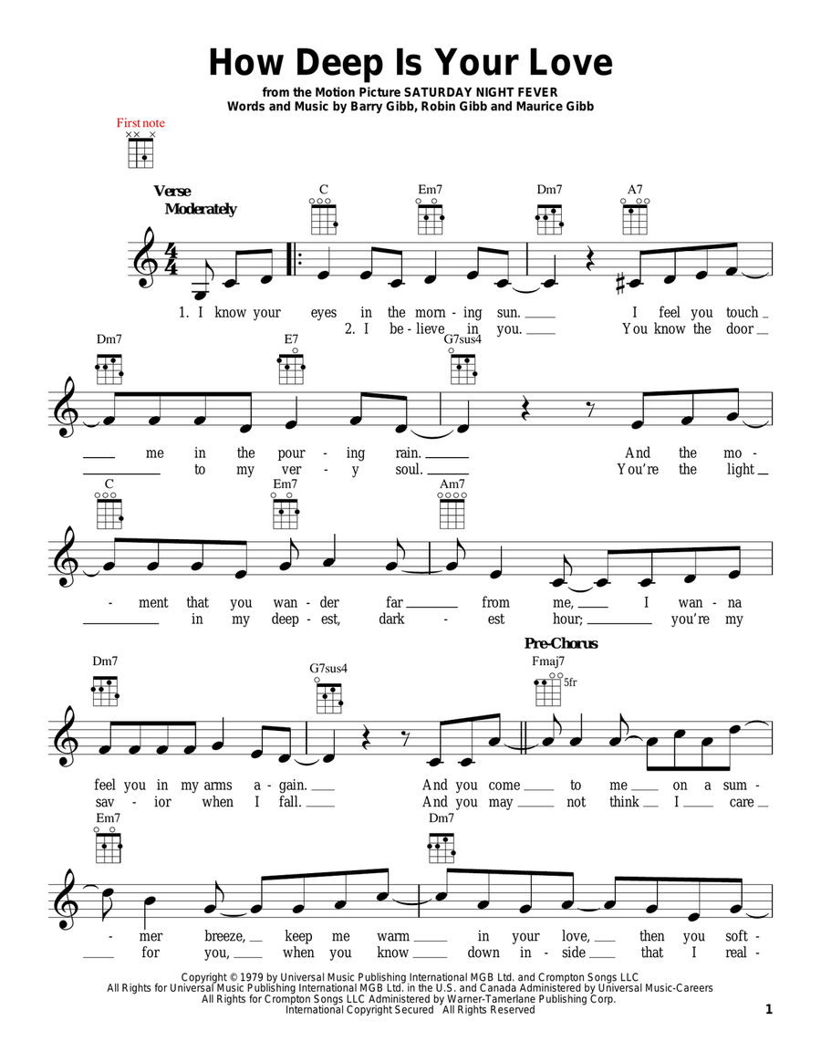How Deep Is Your Love How Deep Is Your Love Ukulele scores gallery preview page 1