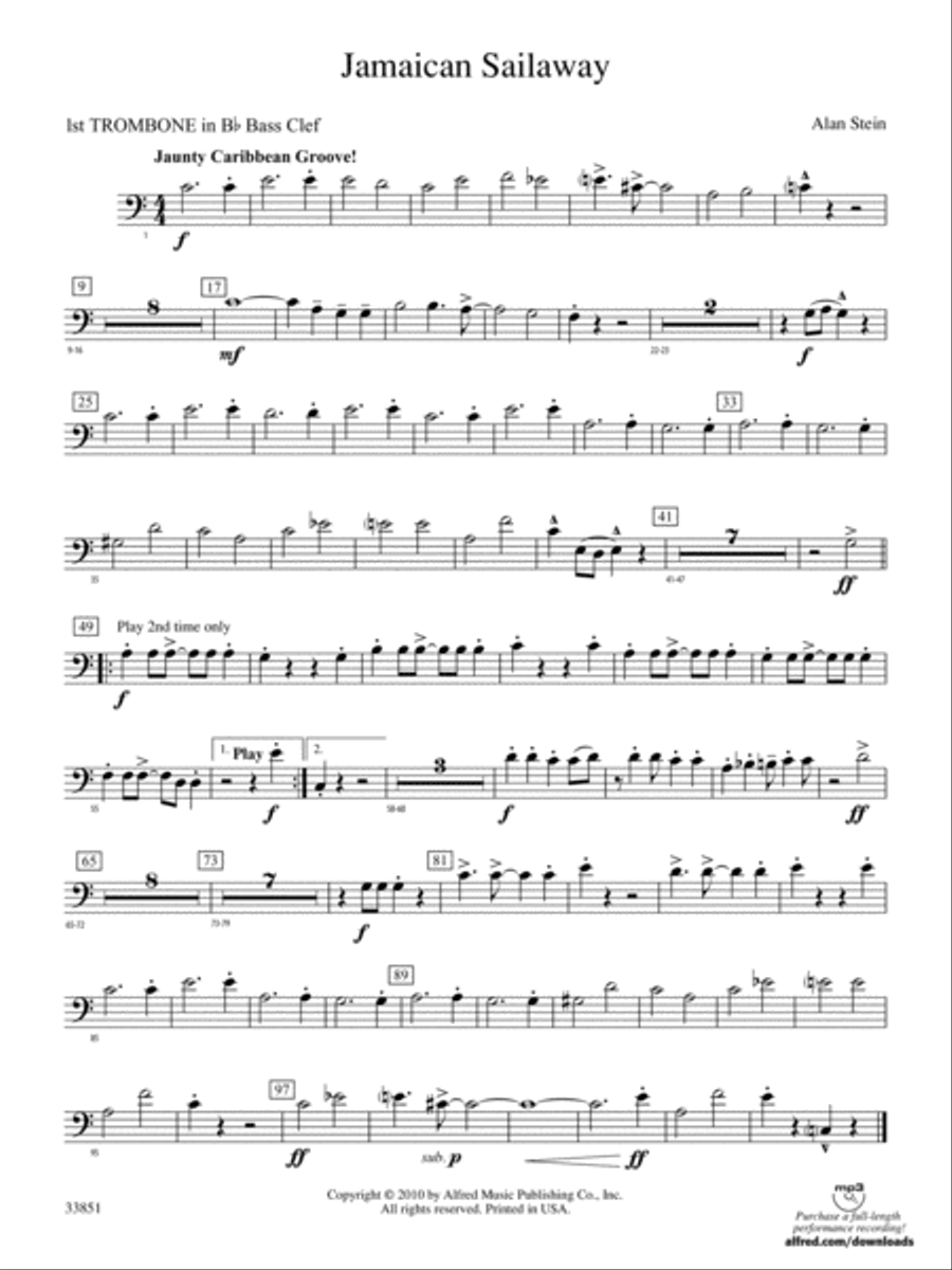 Jamaican Sailaway: (World Part) 1st B-flat Trombone B.C. Concert Band scores gallery preview page 1