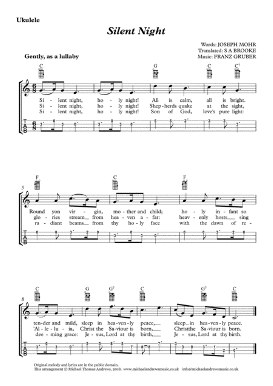 Silent Night (for Ukulele with TAB) Ukulele scores gallery preview page 1