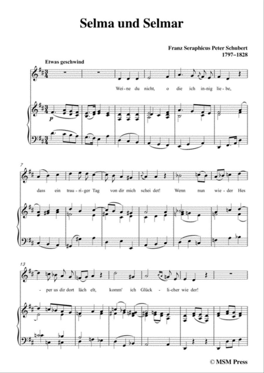 Schubert-Selma und Selmar,in D Major,for Voice&Piano Voice scores gallery preview page 3