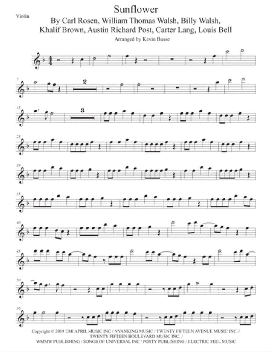 Sunflower Sunflower Violin Solo scores gallery preview page 1