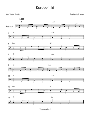 Korobeiniki (from Tetris) - Bassoon Lead Sheet - Chord Symbols