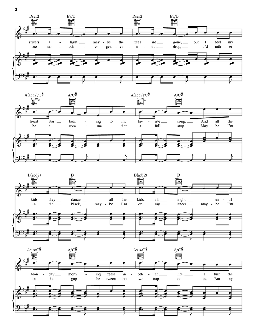 Every Teardrop Is A Waterfall Piano, Vocal, Guitar scores gallery preview page 2