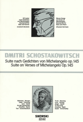 Book cover for Suite on Verses of Michelangelo Buonarroti, Op.145