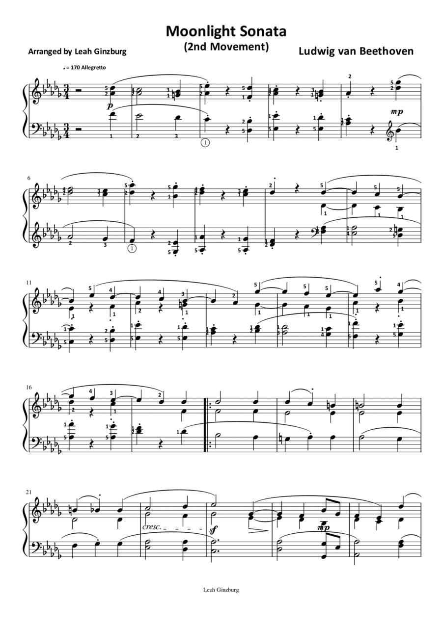 Moonlight Sonata L. v Beethoven 2nd movement Piano Method scores gallery preview page 1