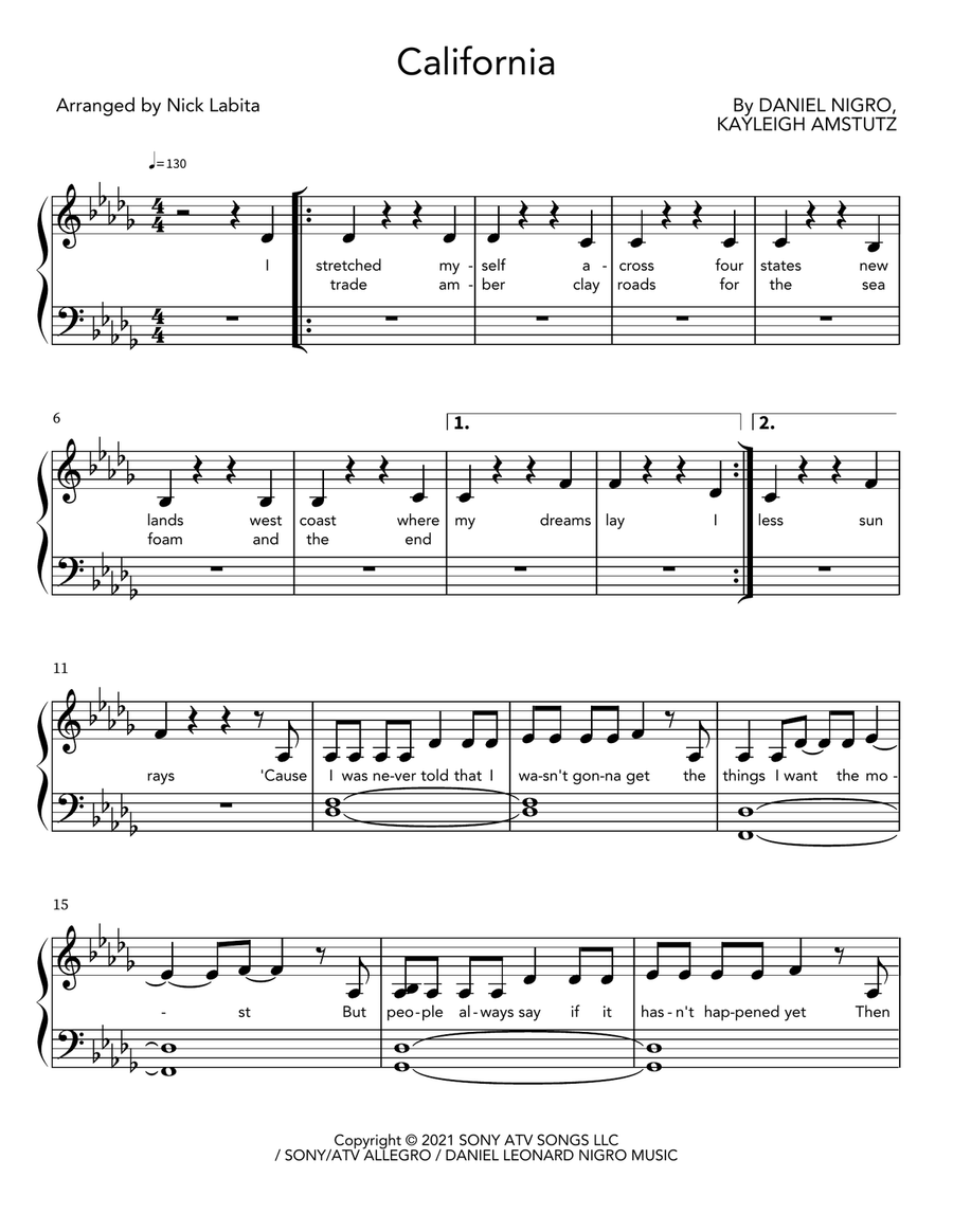 California Piano scores gallery preview page 1