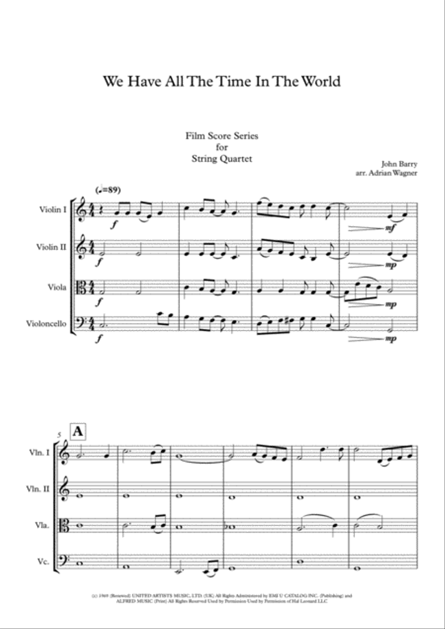 We Have All The Time In The World String Quartet scores gallery preview page 3