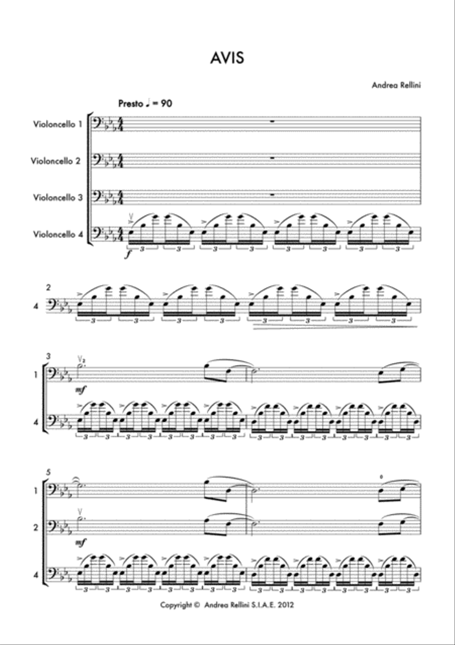 Avis (Cello Quartet) String Quartet scores gallery preview page 2