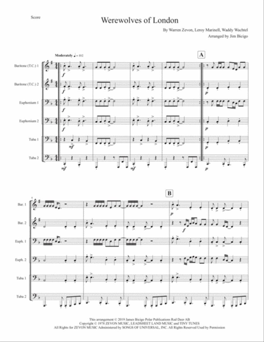 Werewolves Of London Werewolves Of London Choir scores gallery preview page 1