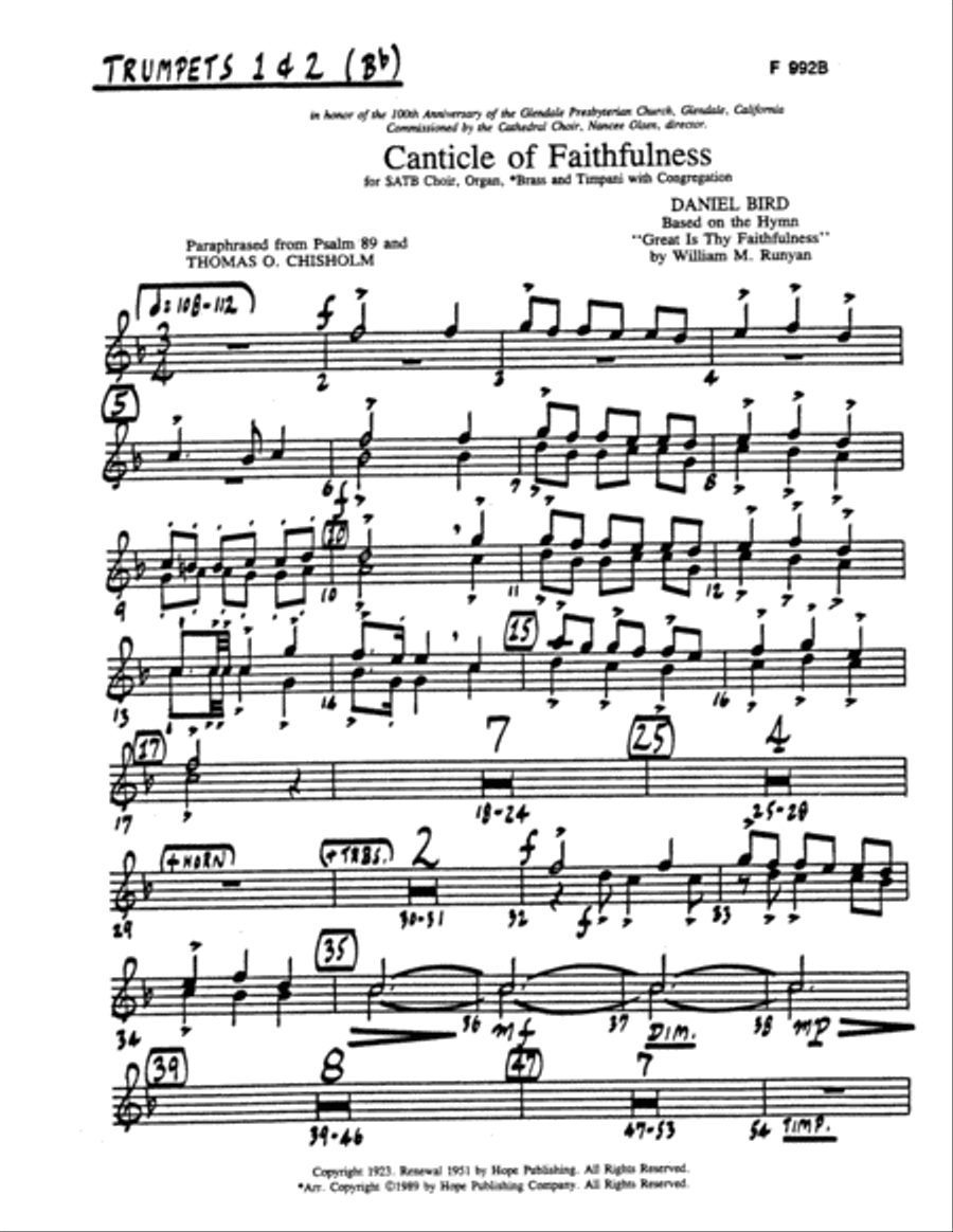 Canticle of Faithfulness- Brass Parts-Digital Download Choir scores gallery preview page 1