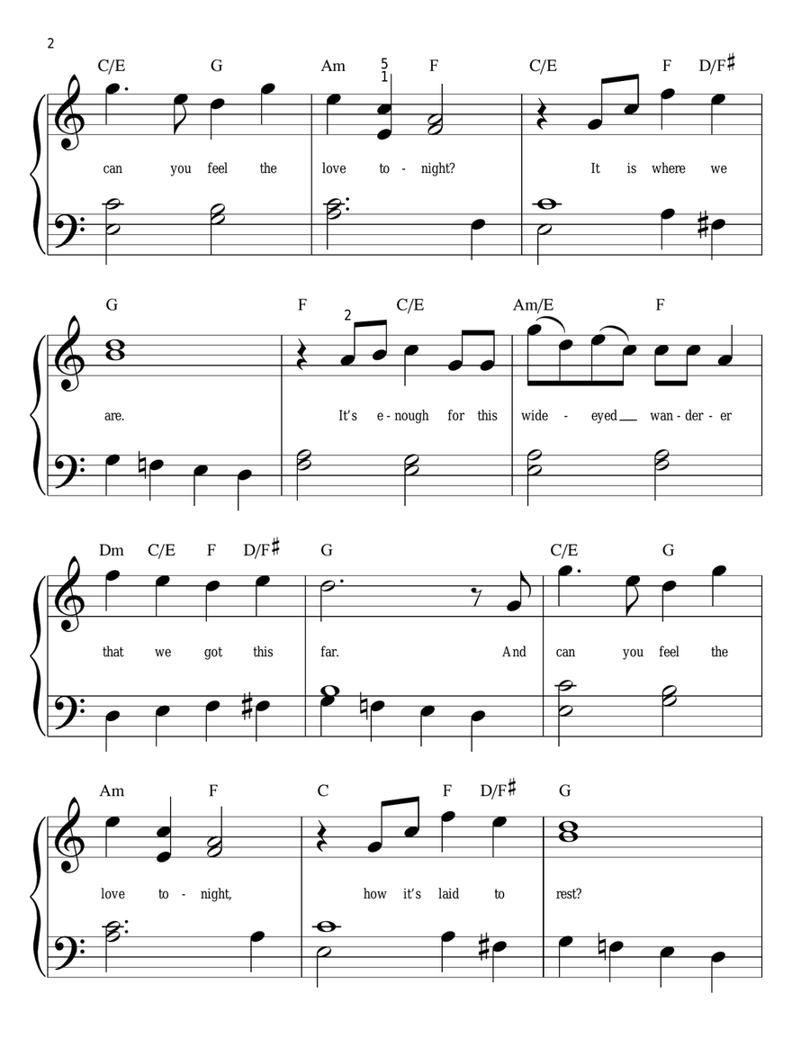 Can You Feel The Love Tonight (from The Lion King) Easy Piano scores gallery preview page 2