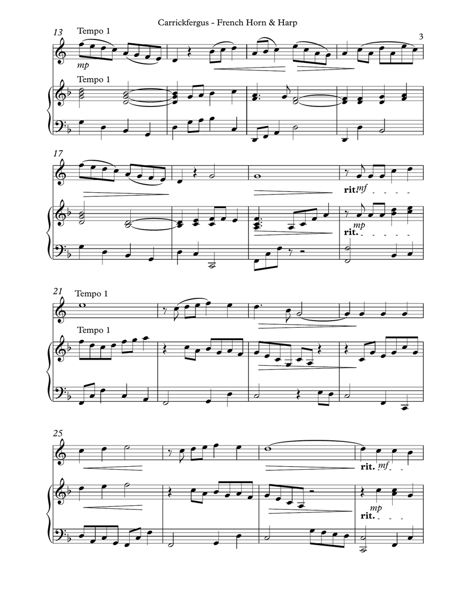 Carrickfergus Duet for Horn in F & Harp Harp scores gallery preview page 3