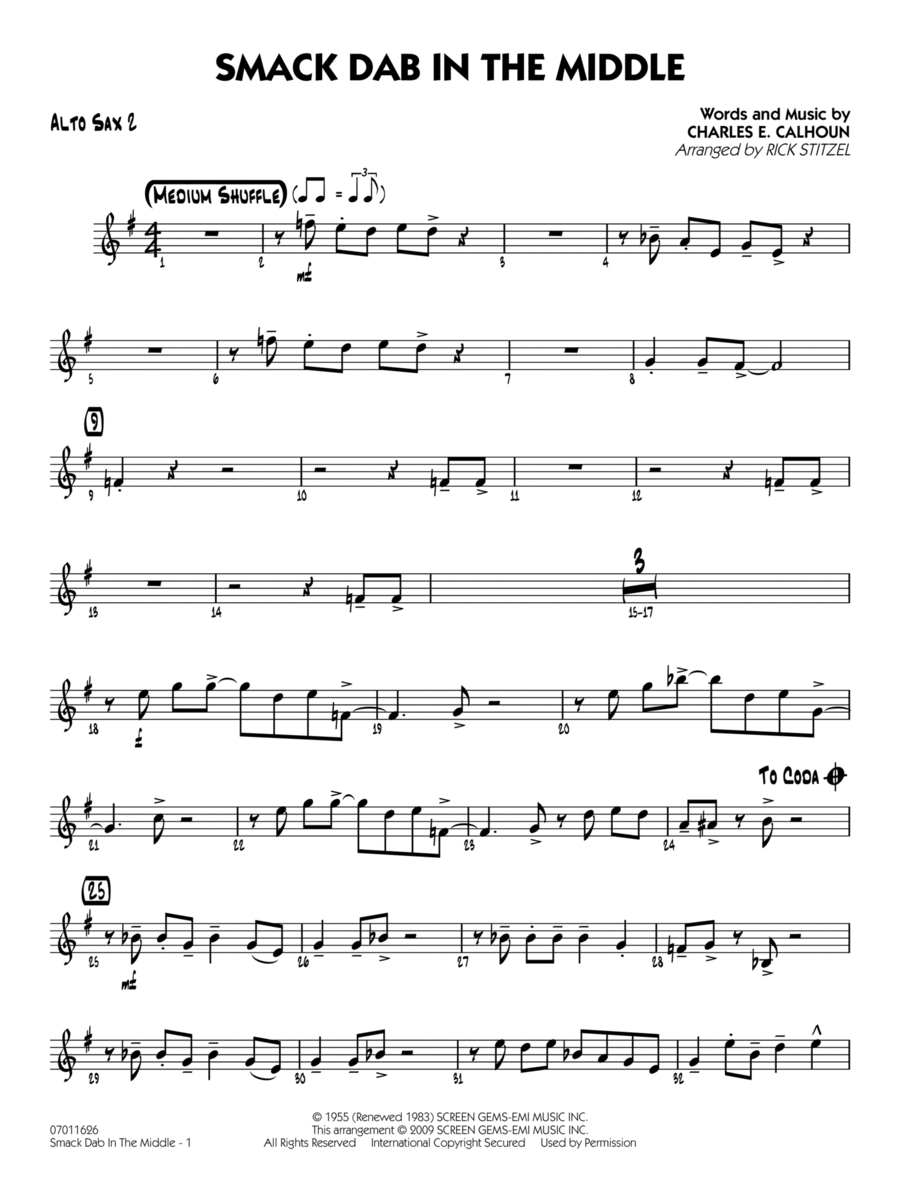 Smack Dab In The Middle - Alto Sax 2 Jazz Ensemble scores gallery preview page 1