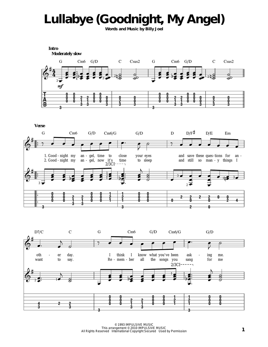 Lullabye (Goodnight, My Angel) Acoustic Guitar scores gallery preview page 1