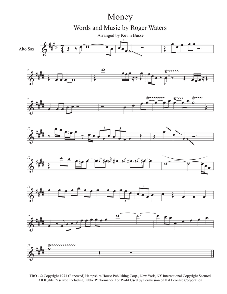 Money Alto Saxophone scores gallery preview page 1