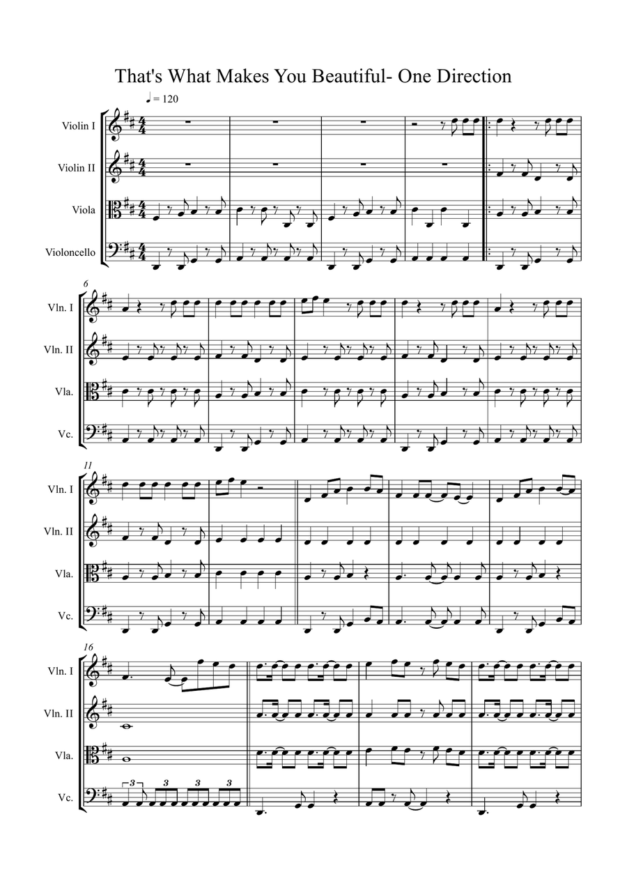 What Makes You Beautiful String Quartet scores gallery preview page 1