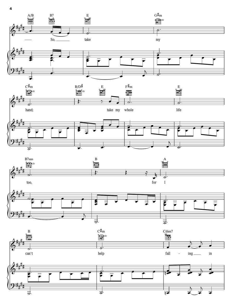 Can't Help Falling In Love Piano, Vocal, Guitar scores gallery preview page 4