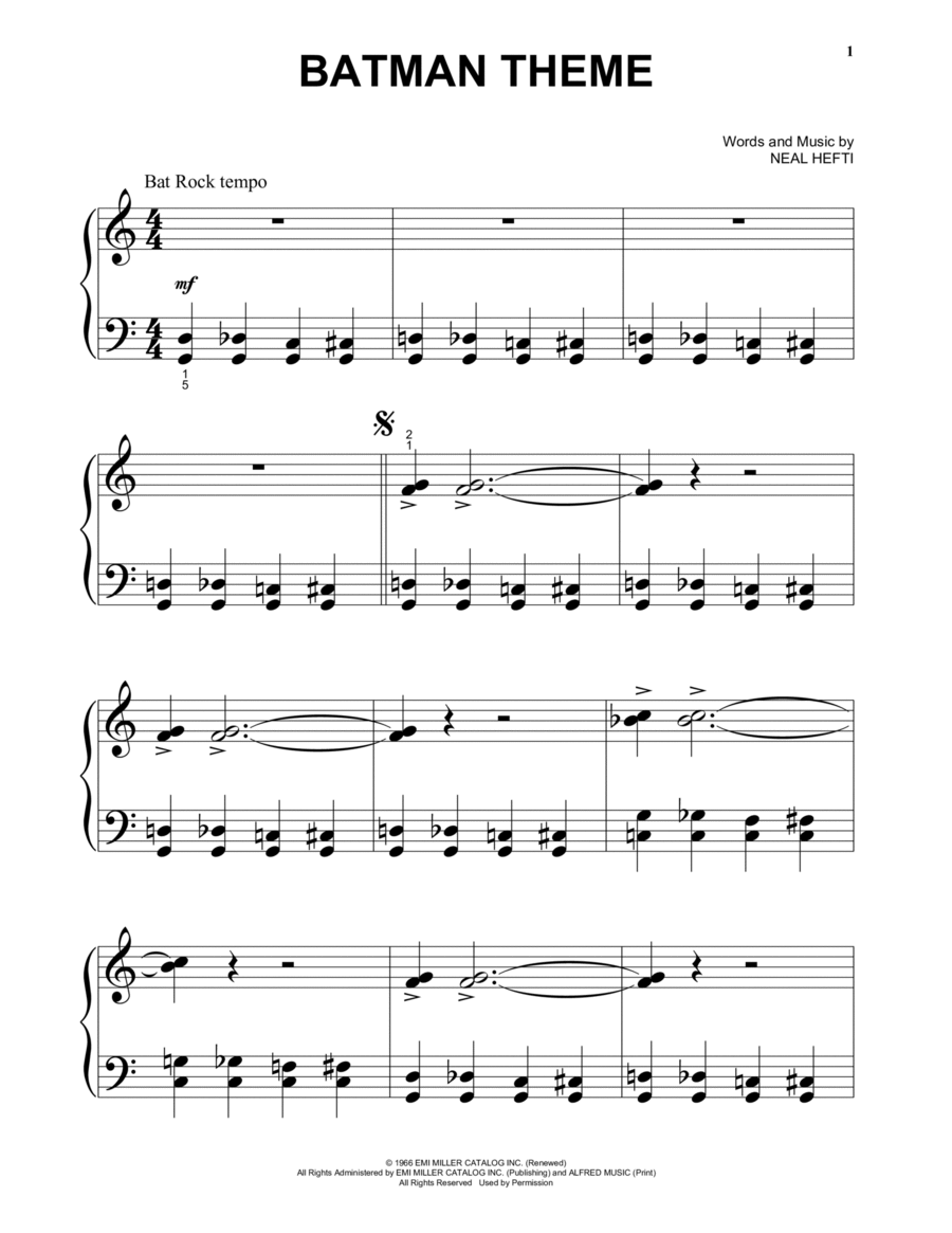 Batman Theme Piano Solo scores gallery preview page 1