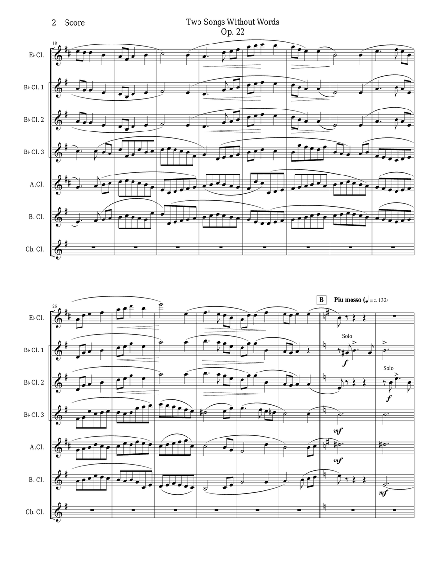 Gustav Holst - Two Songs Without Words set for Clarinet Choir Clarinet Choir scores gallery preview page 2