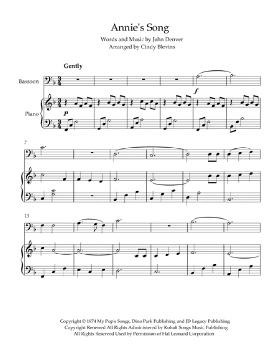 Annie's Song Bassoon scores gallery preview page 2