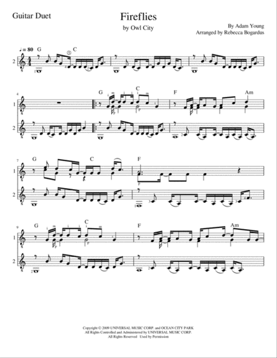Fireflies Guitar Tablature scores gallery preview page 2