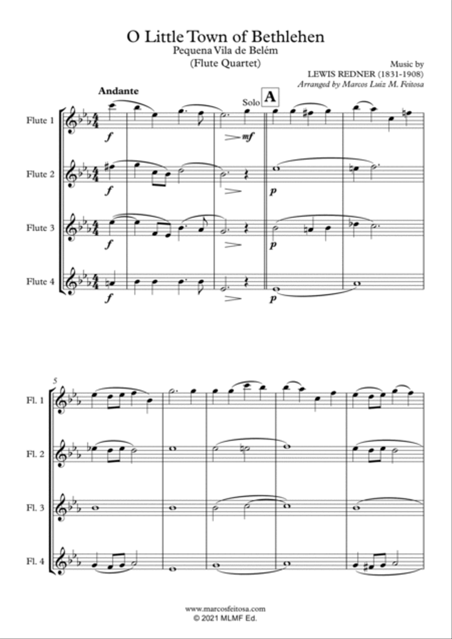 O Little Town of Bethlehem - Flute Quartet Flute Quartet scores gallery preview page 3