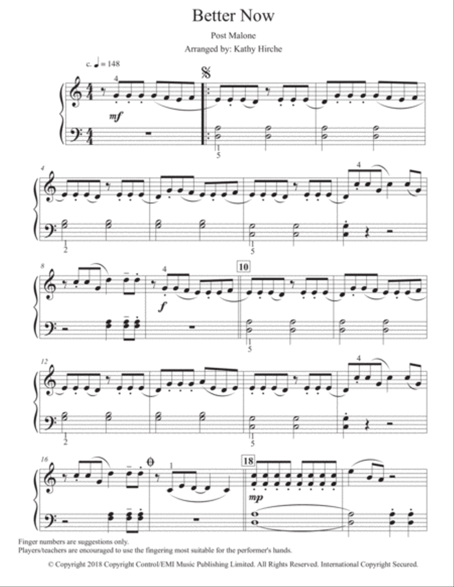 Better Now Piano Solo scores gallery preview page 2