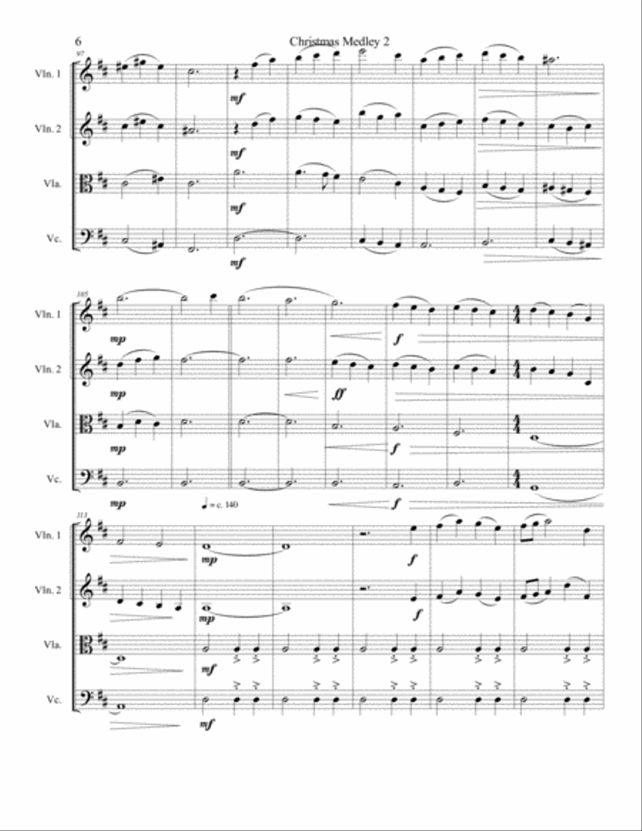 A Second Christmas Medley for String Quartet String Quartet scores gallery preview page 6