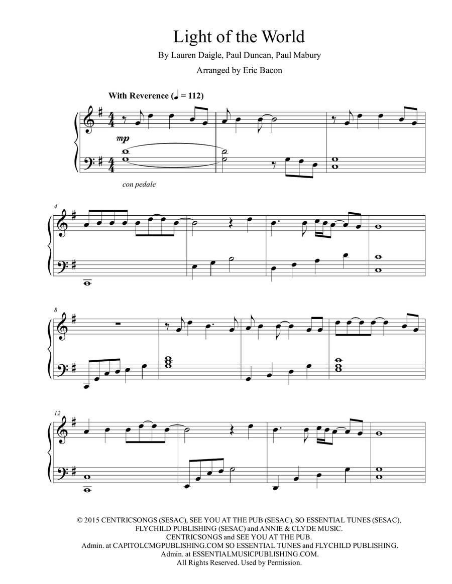 Light Of The World Light Of The World Piano Solo scores gallery preview page 1