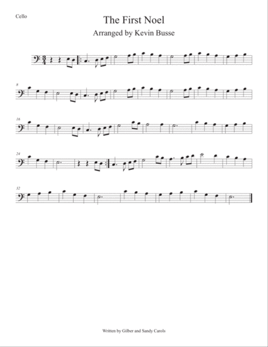 The First Noel (Easy key of C) Cello Cello Solo scores gallery preview page 1