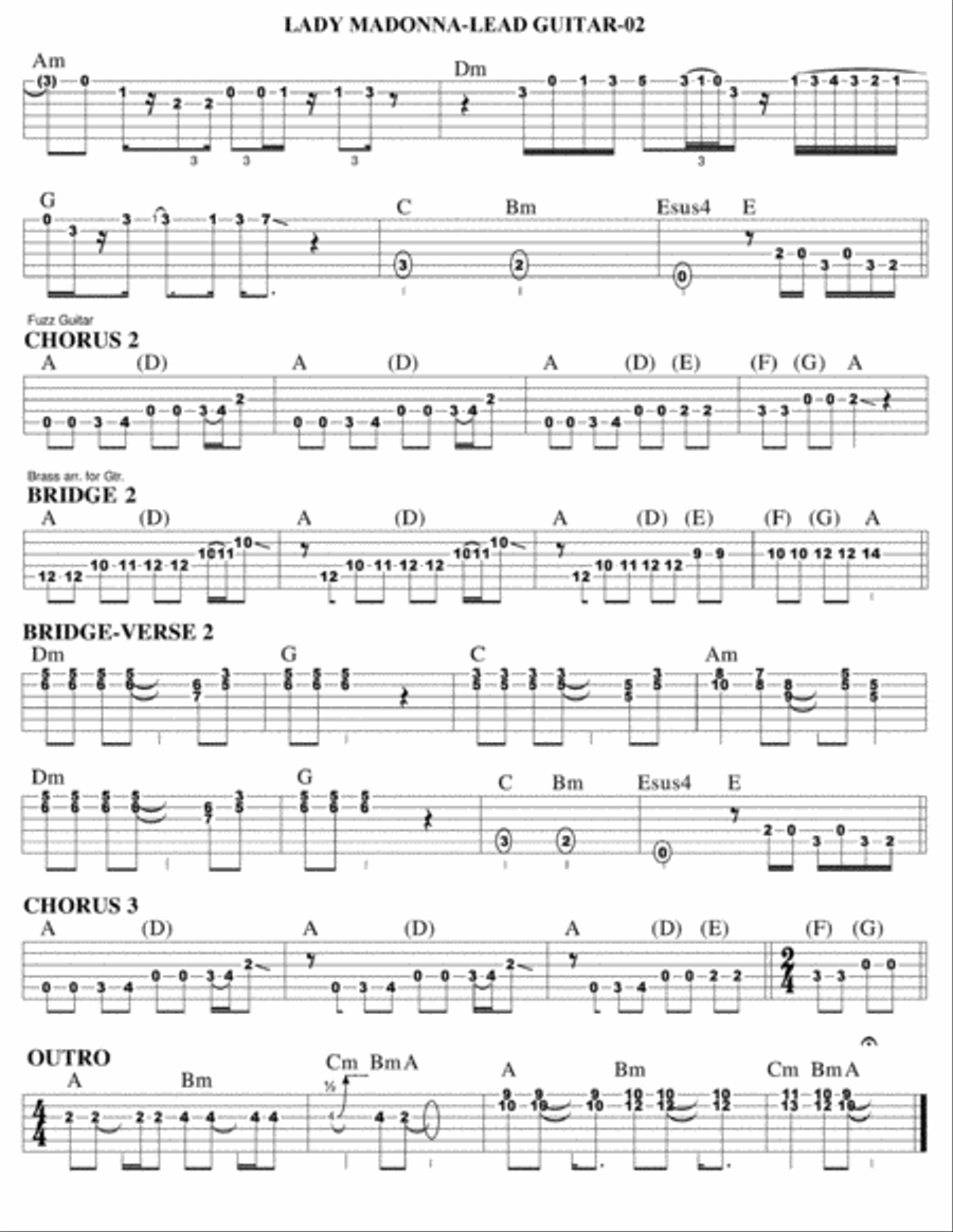 Lady Madonna Guitar Tablature scores gallery preview page 2